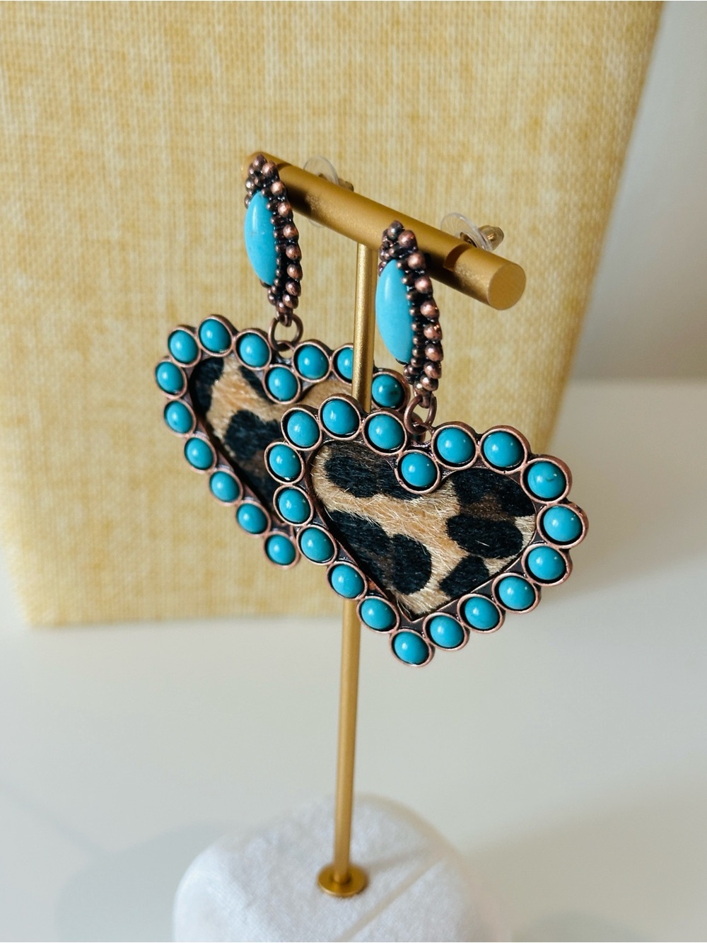 Fashion Jewelry Turquoise and Leopard Heart Drop Earrings